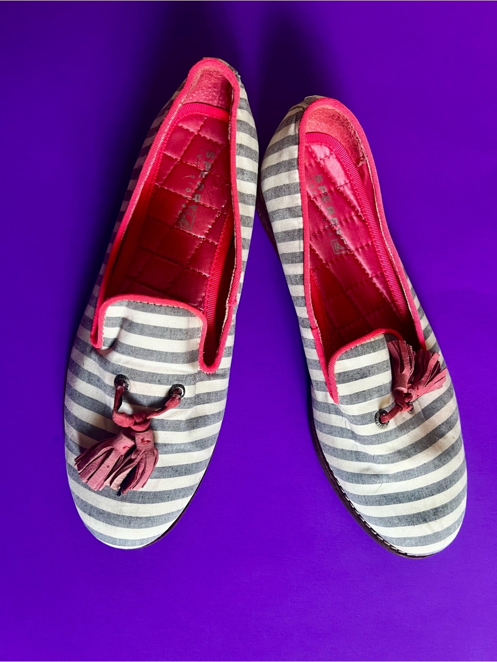 Striped Canvas Tassel Loafers